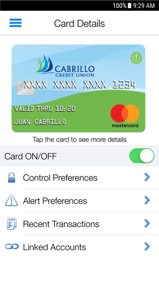 screenshot of Card Details